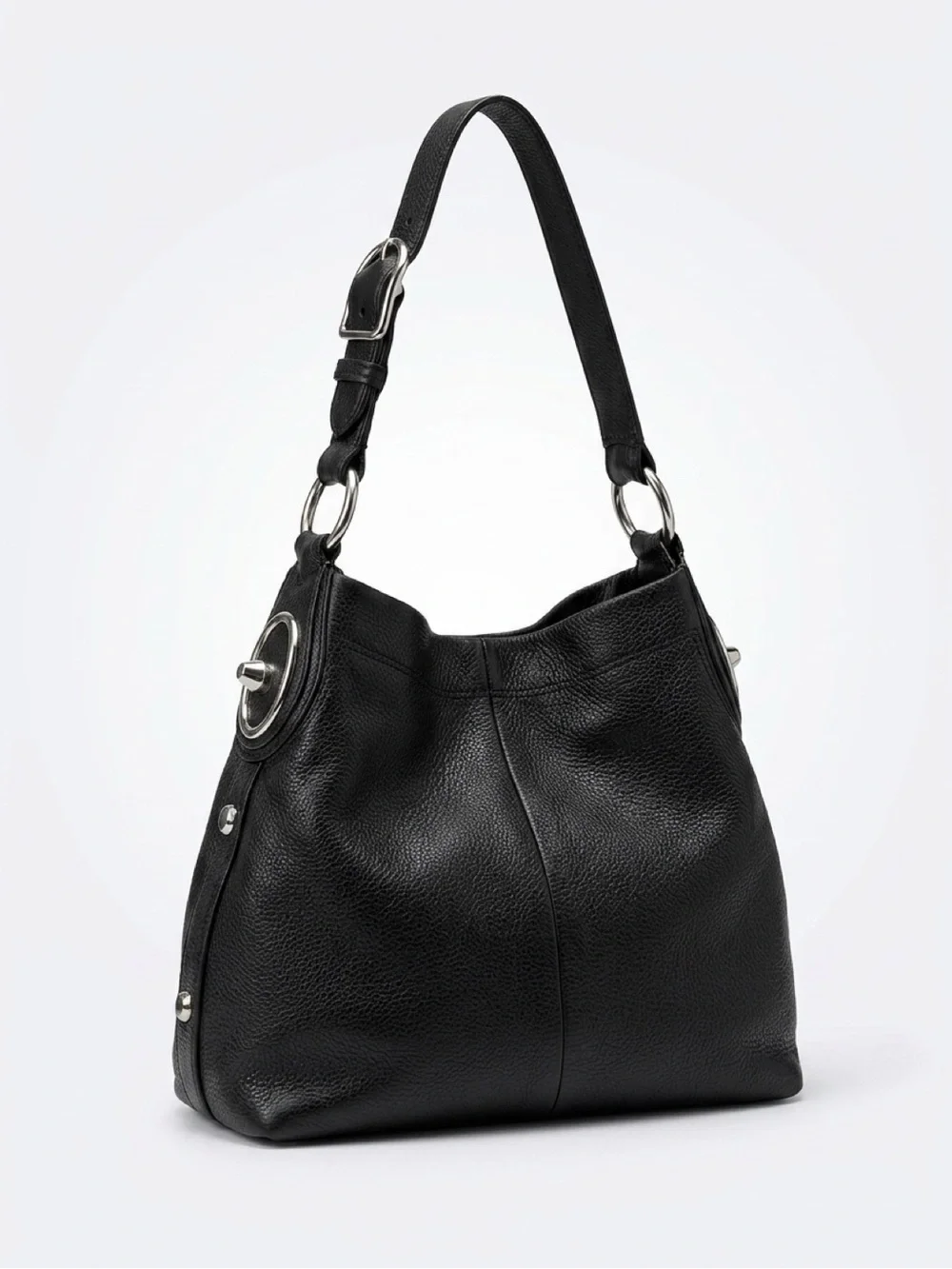 Coach Black Pebbled Leather Penelope Hobo Bag F16535 Silver Turnlock